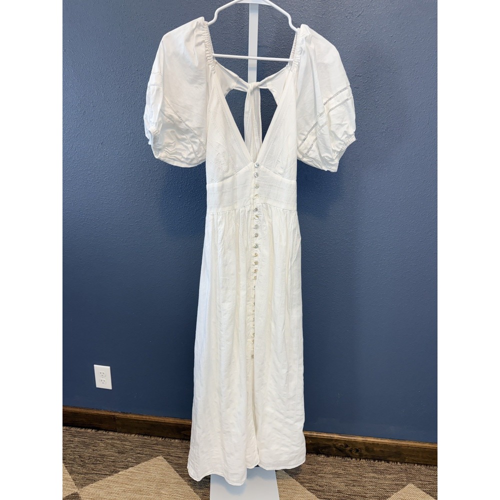 Billy J White Backless Maxi Dress with Puff Sleeve Size 10